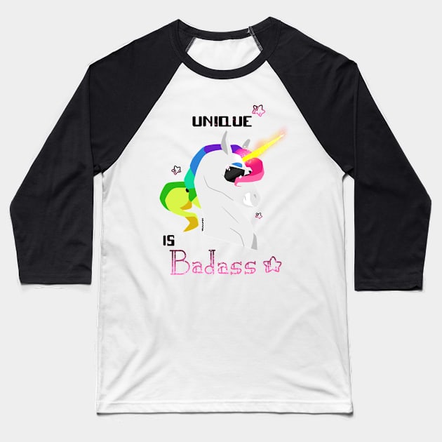 Unique is badass - Unicorn - Pink Baseball T-Shirt by ValiaCat01